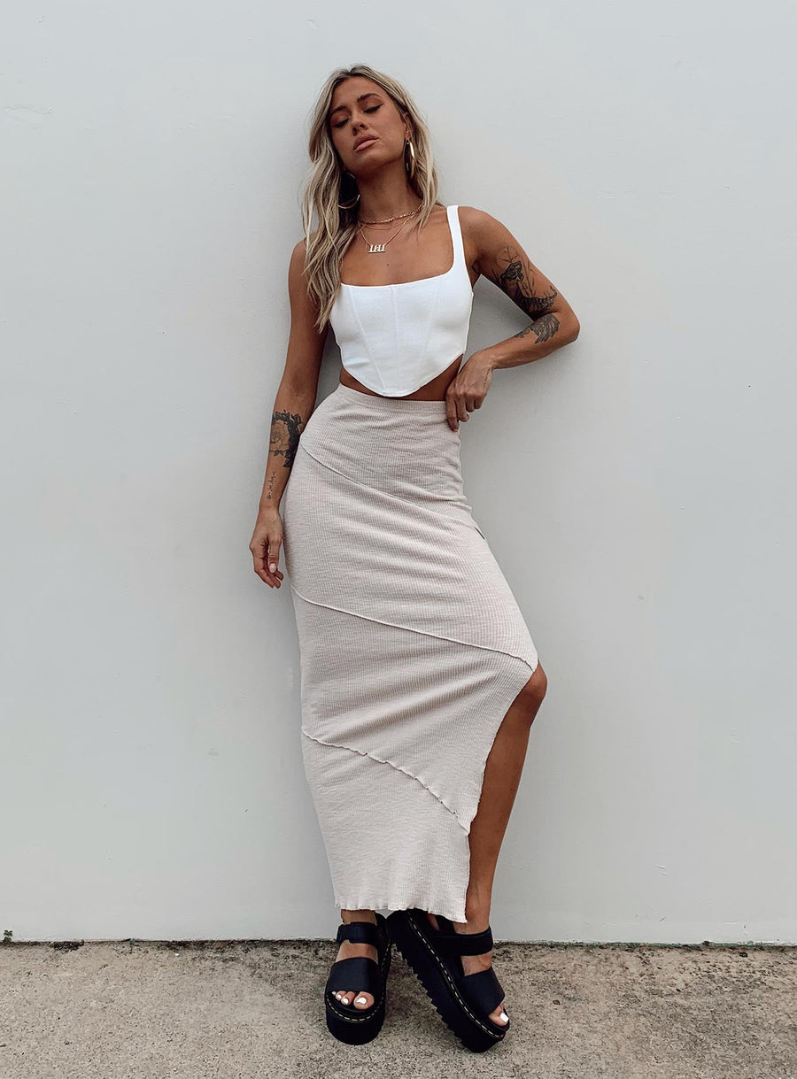 Oscar Split Maxi Skirt Beige