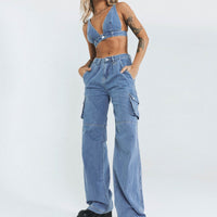 Paige Mid Rise Cargo Jean Denim