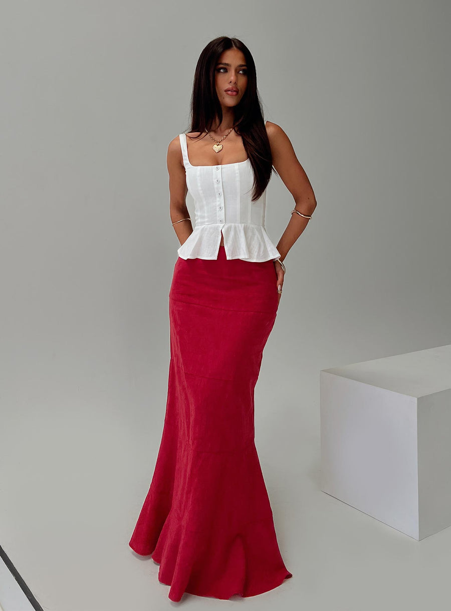 Raven Mid Rise Maxi Skirt Red