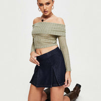 Sawan Pleated Denim Mini Skirt Dark Wash