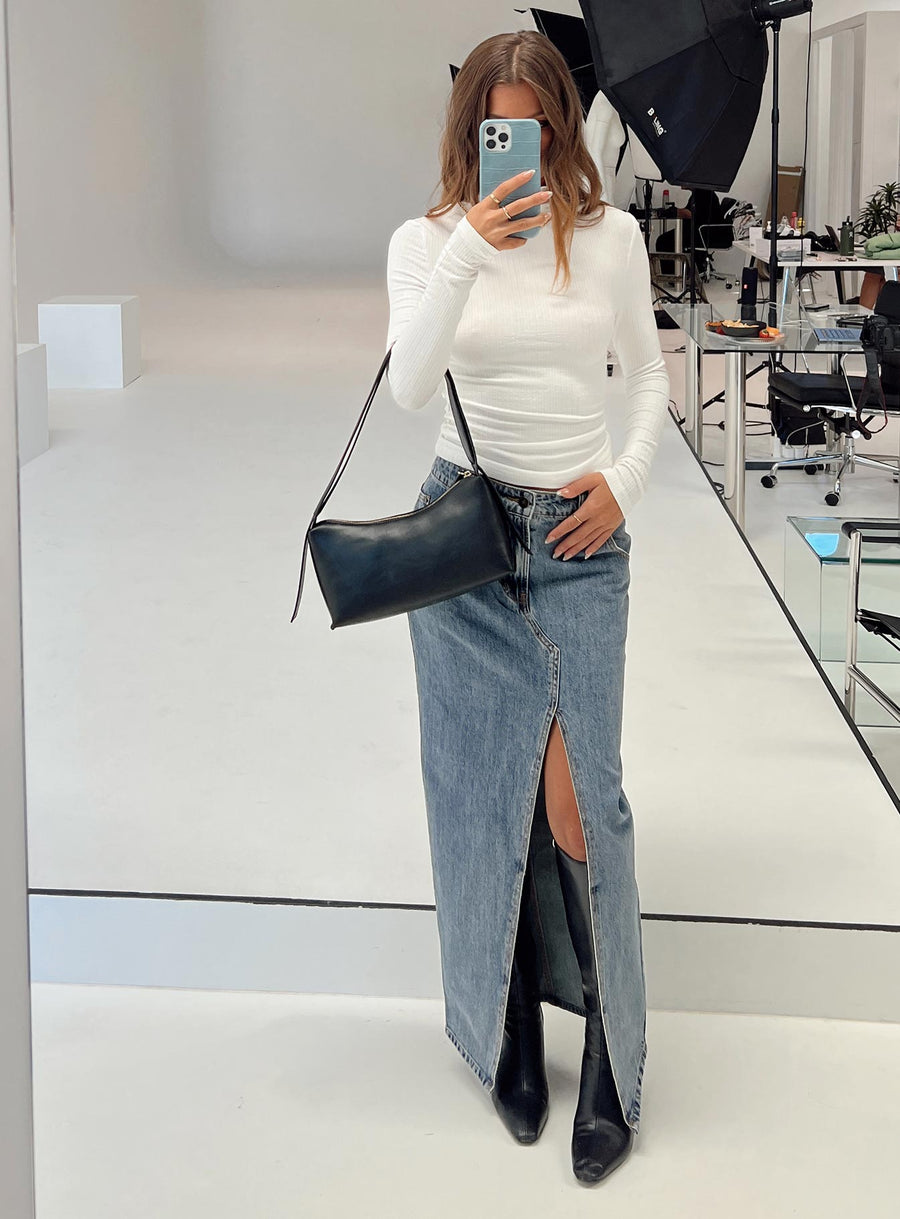 Barbara Split Midi Skirt Faded Denim