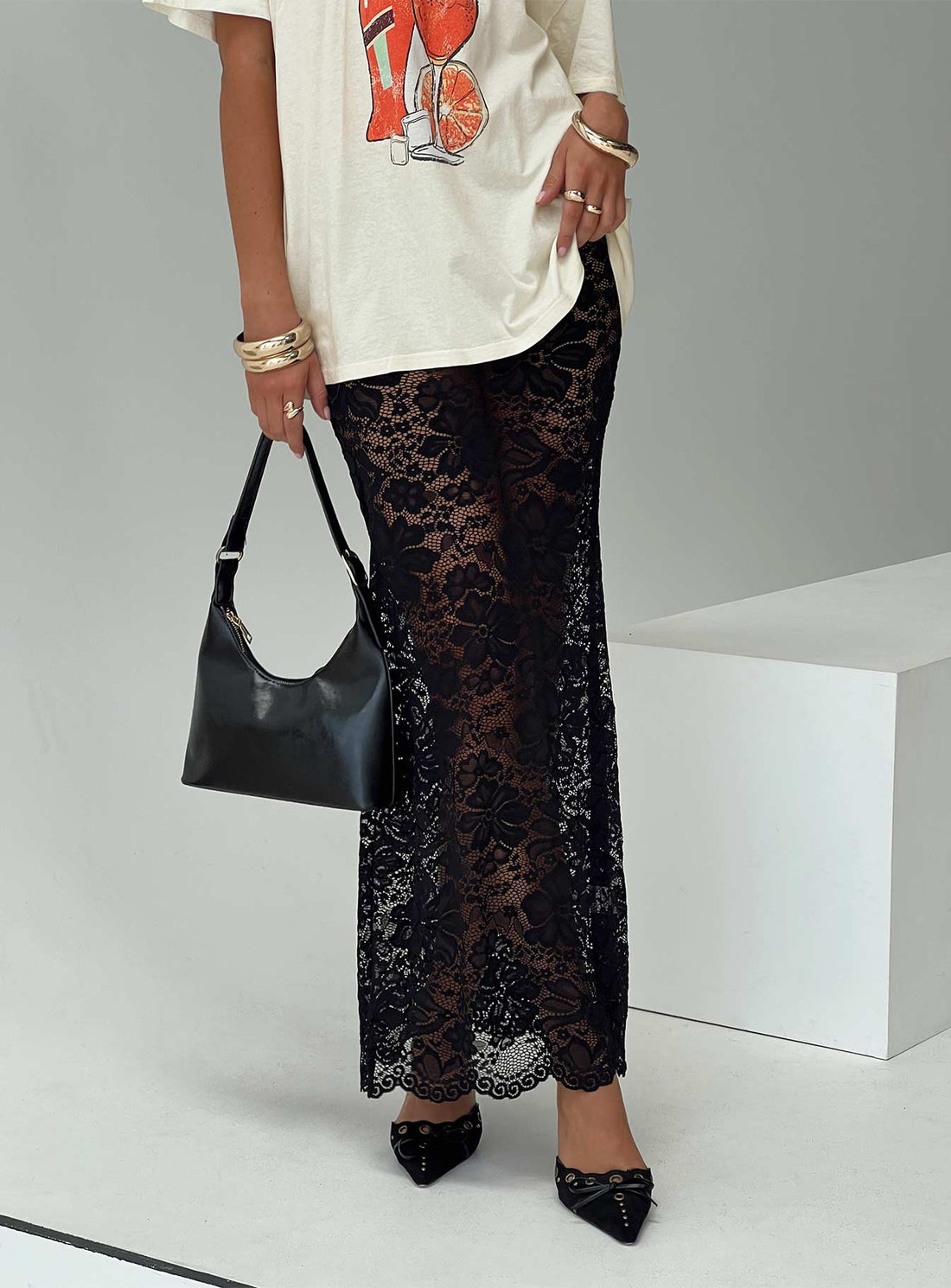 Lombardio Lace Maxi Skirt Black Petite