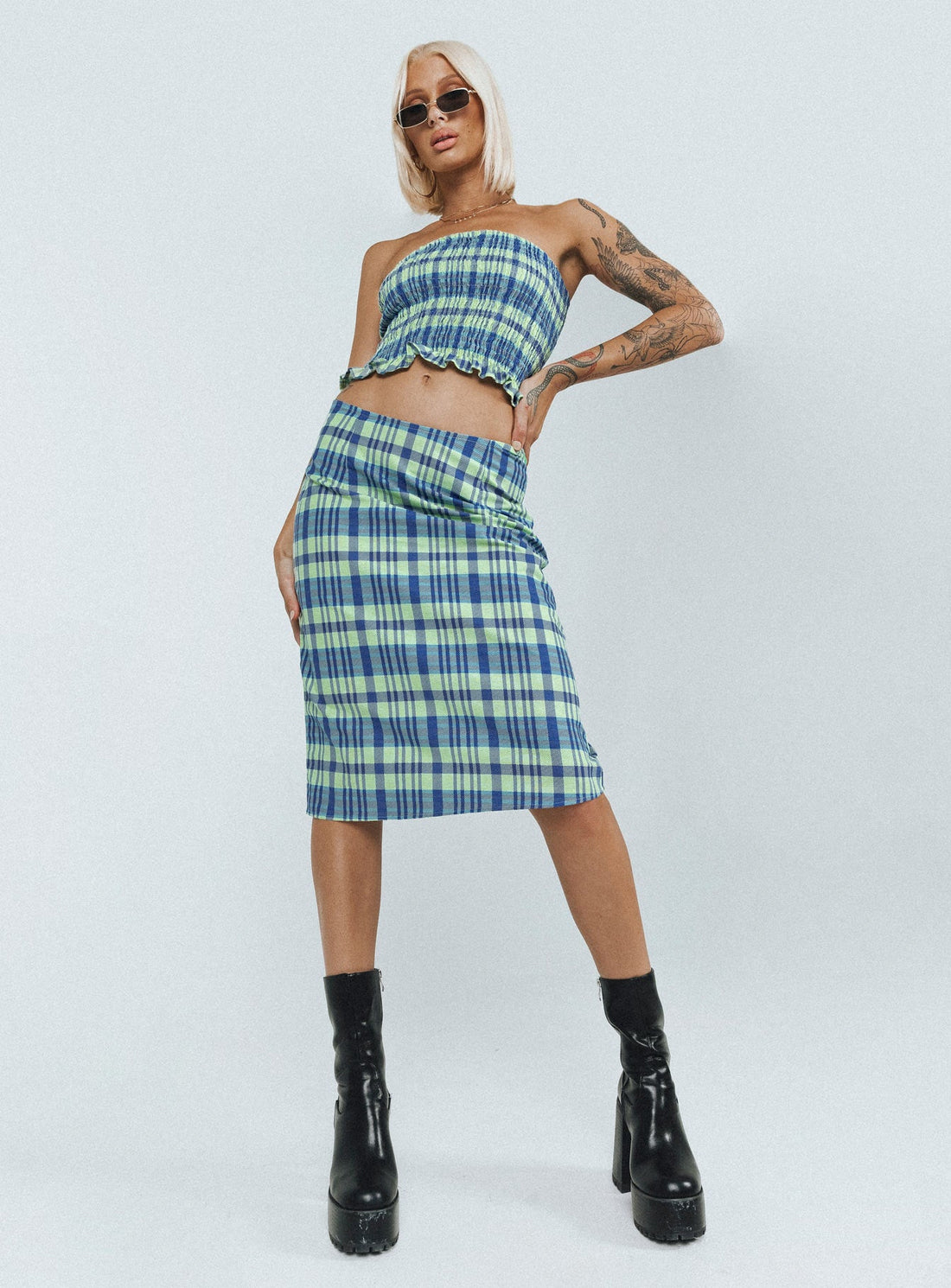 Motel Harriet Skirt Colourpop Check Blue