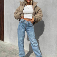 Holly Mid Rise Straight Leg Asymmetric Jean Light Wash Denim