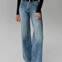 Sacramento High Rise Straight Leg Jeans Mid Blue Denim