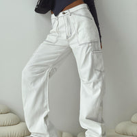 Miami Vice Mid Rise Straight Leg Cargo Pants White