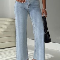 Fawcett High Rise Straight Leg Jeans Light Blue Wash Denim Tall