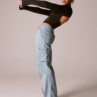 Paige Mid Rise Cargo Jean Light Wash