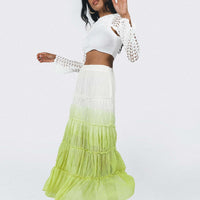 Sun Down Mid Rise Maxi Skirt Green Ombre
