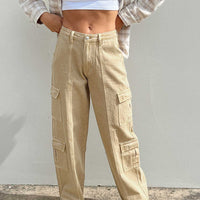 Locksley Mid Rise Baggy Cargo Jeans Beige