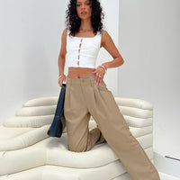 Caley Asymmetric Waistband Pants Beige