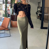 Karley Low Waist Maxi Skirt Green