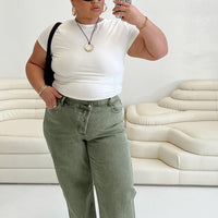 Holly Asymmetric Straight Leg Jean Green Denim Curve