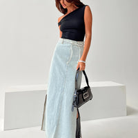 Brandee Tie Front Denim Maxi Skirt Light Wash