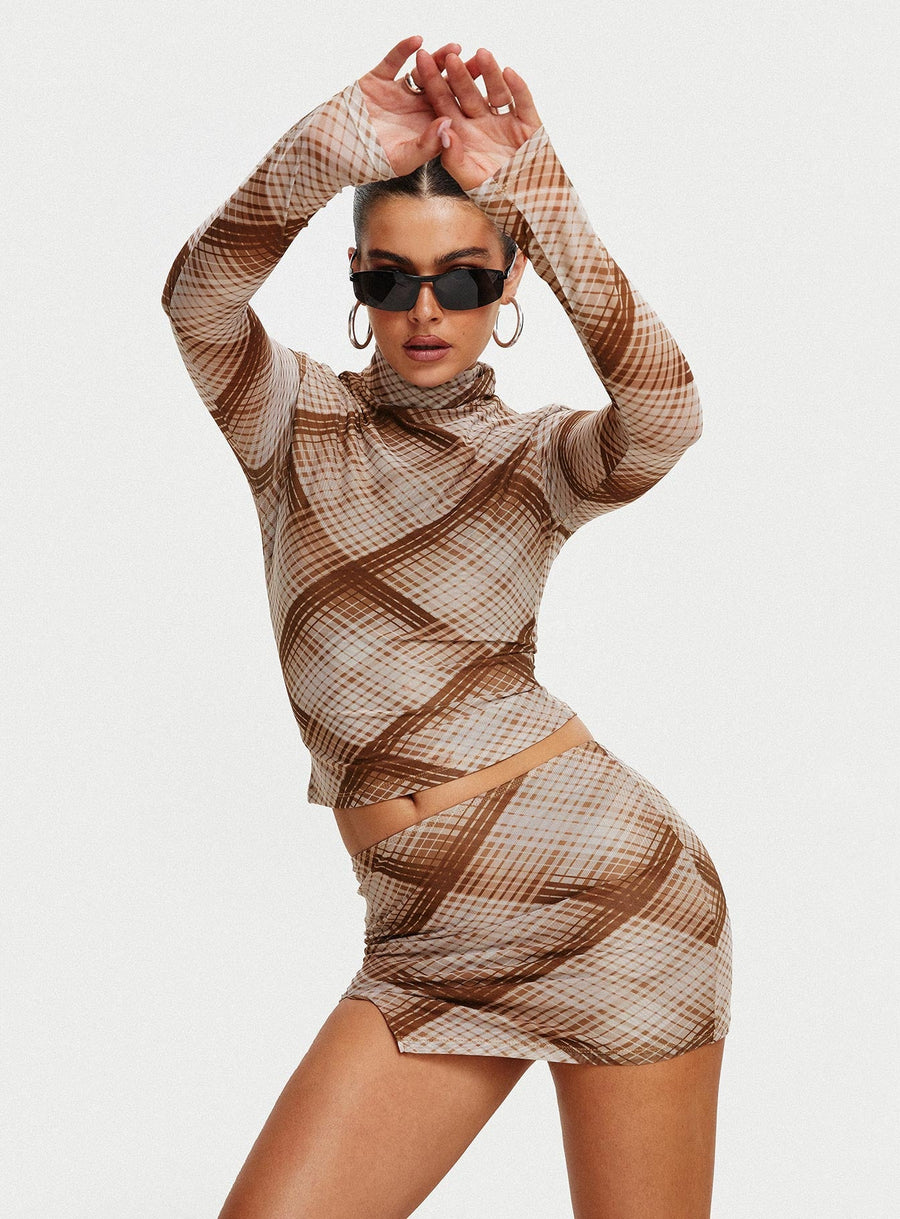 Another Dreamer Mini Skirt Brown Check