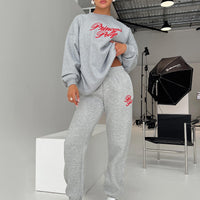 Princess Polly Track Pants Cursive Text Grey Marle/ Red