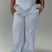 Collied Low Rise Pants Blue / White Stripe Curve