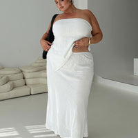 Ermias Linen Blend Midi Skirt White Curve