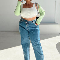 Holly Asymmetric Straight Leg Jean Mid Wash Denim Curve