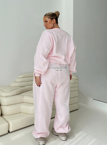 Princess Polly Track Pants Script Baby Pink / Grey Curve