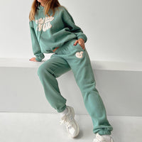 Princess Polly Track Pants Bubble Text Sage / Eggshell