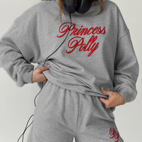 Princess Polly Track Shorts Cursive Text Grey Marle / Red