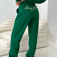 Princess Polly Track Pants Script Green / Ivory