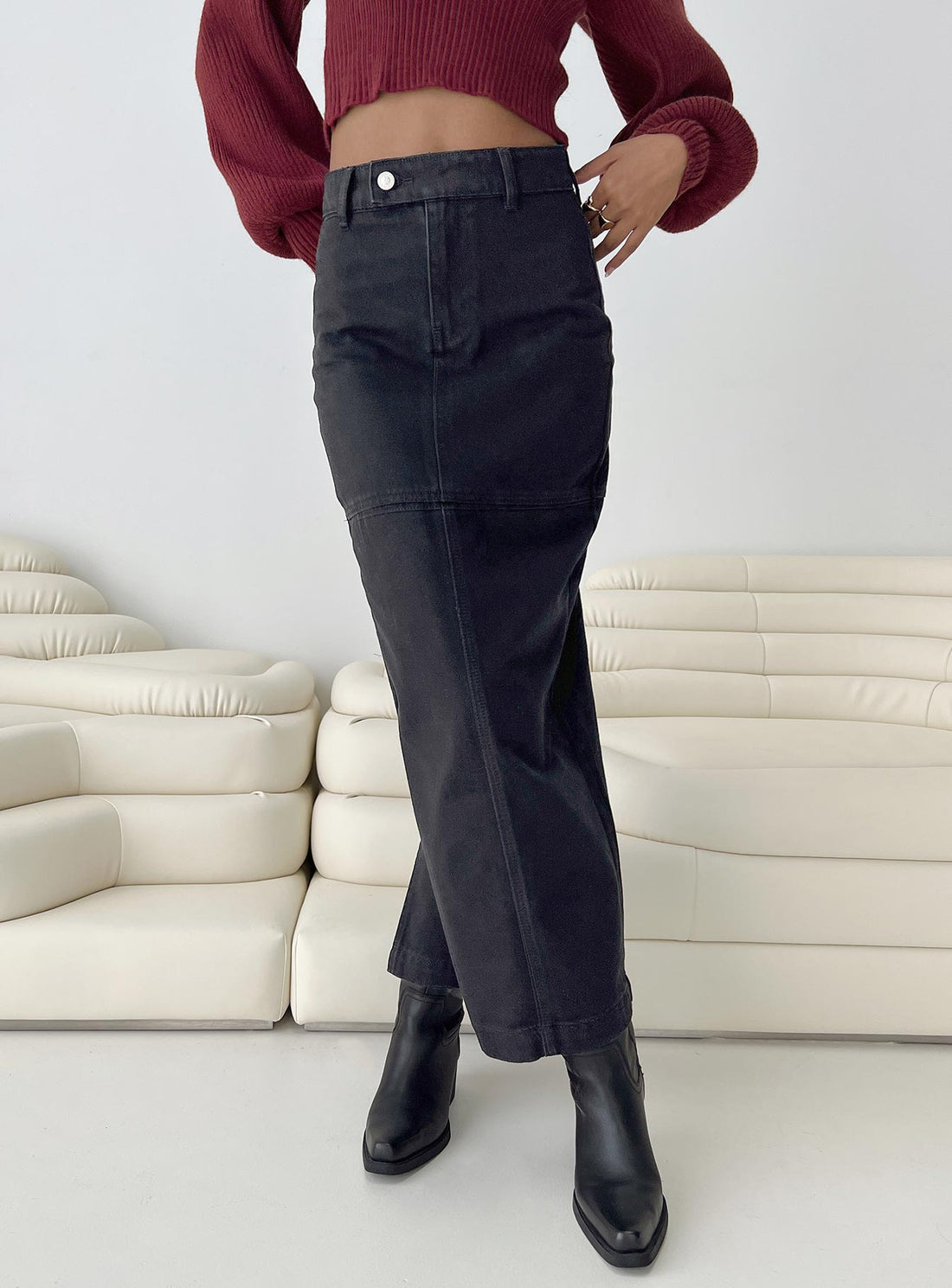 Markanna Denim Midi Skirt Black