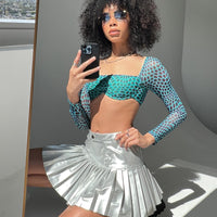 Cyan PU Mini Skirt Grey