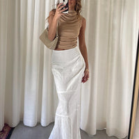 Raven Mid Rise Maxi Skirt White