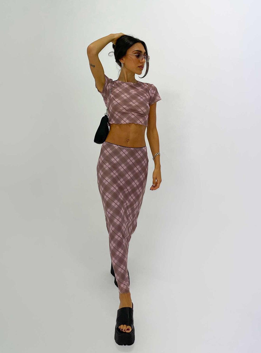 Motel Lassie Midi Skirt Pink Blurred Check