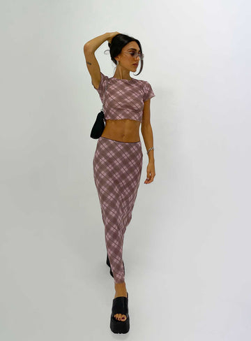 Motel Lassie Midi Skirt Pink Blurred Check
