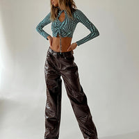 Motel Parallel Trouser Croc PU Dark Brown