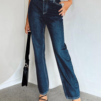 Holly Asymmetric Straight Leg Jean Dark Wash Denim