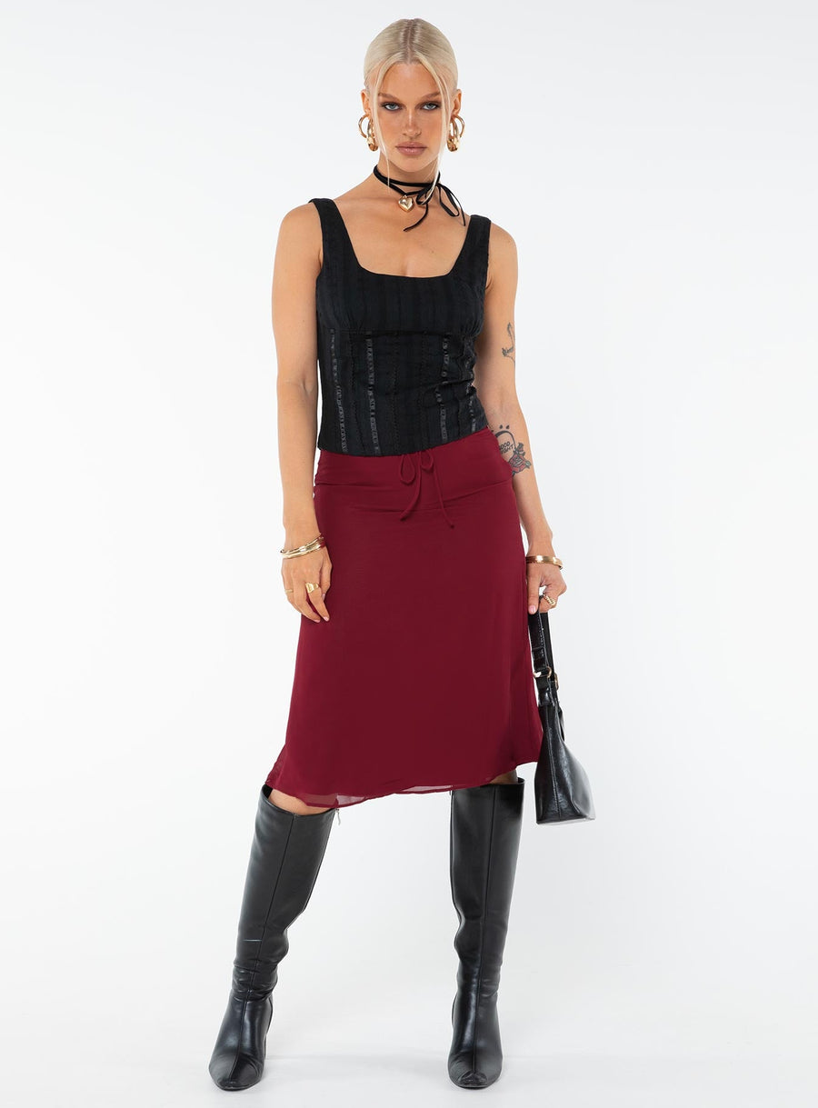 Delvie Midi Skirt Burgundy