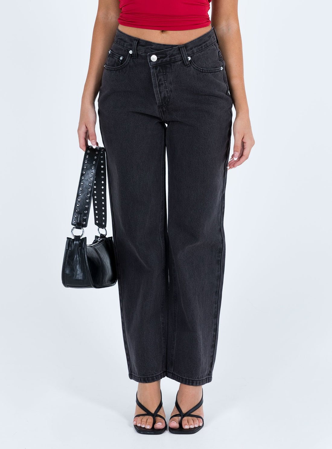 Holly Asymmetric Straight Leg Jean Black Denim Petite