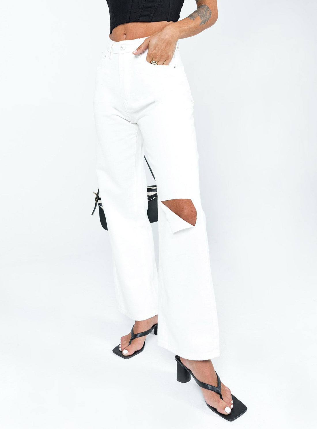 Sevina Wide Leg Denim Jeans White