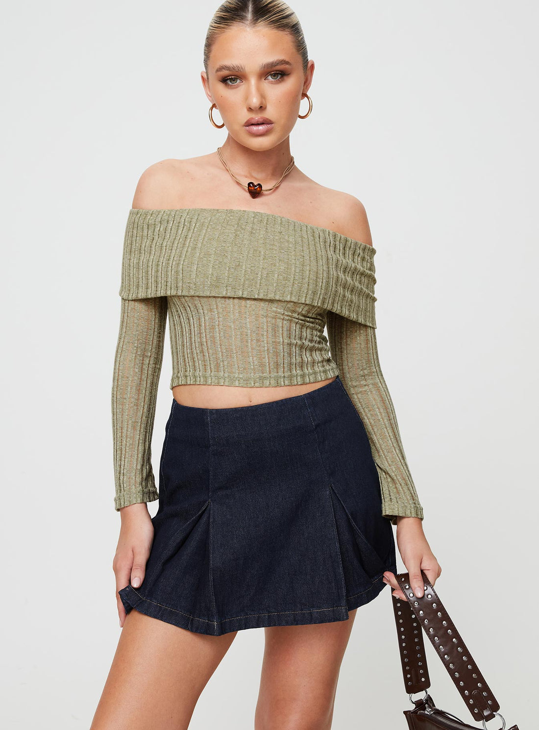 Sawan Pleated Denim Mini Skirt Dark Wash