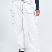 Miami Vice Mid Rise Straight Leg Cargo Pants White