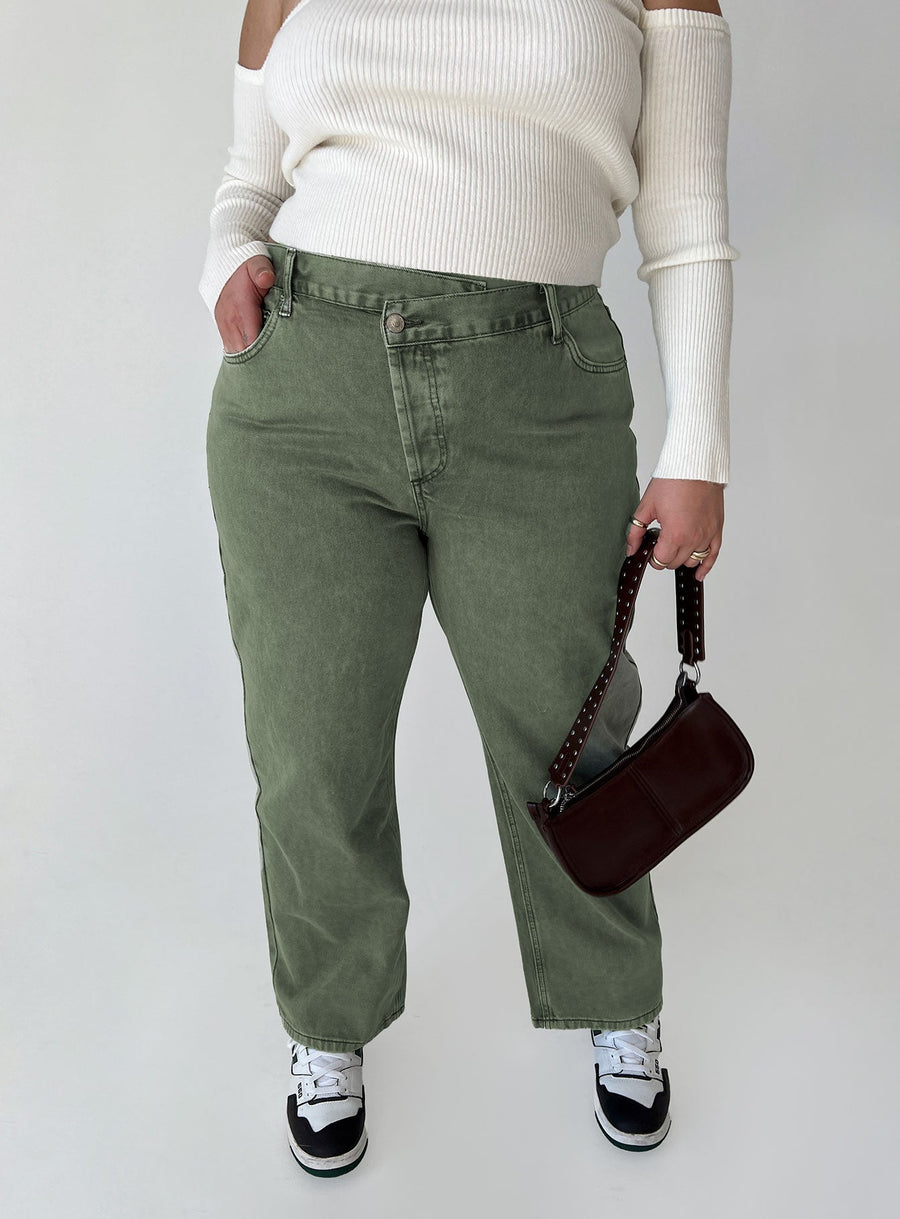 Holly Asymmetric Straight Leg Jean Green Denim Curve