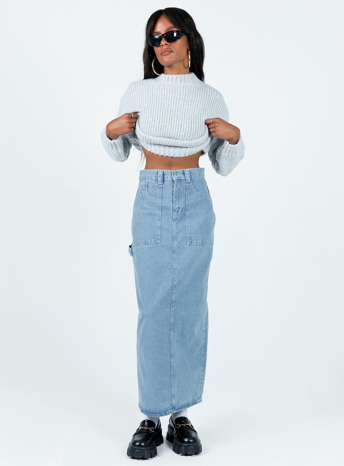 The Ragged Priest Carpenter Maxi Skirt Mid Blue