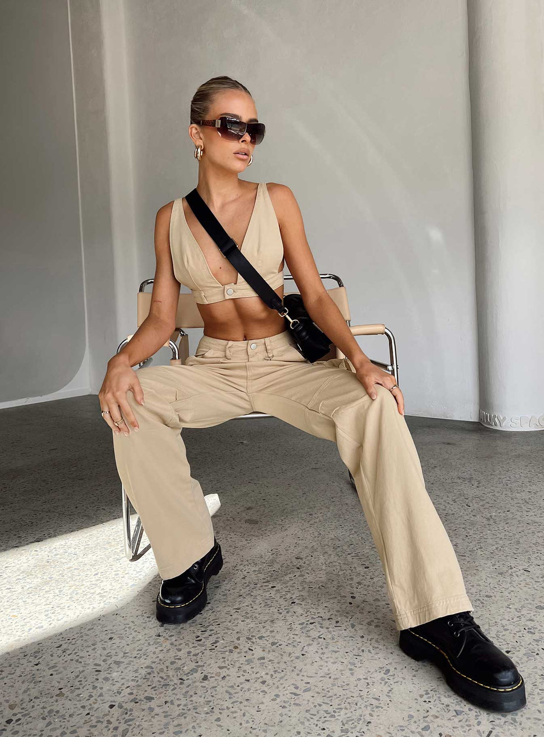 Paige Mid Rise Cargo Jean Denim Beige