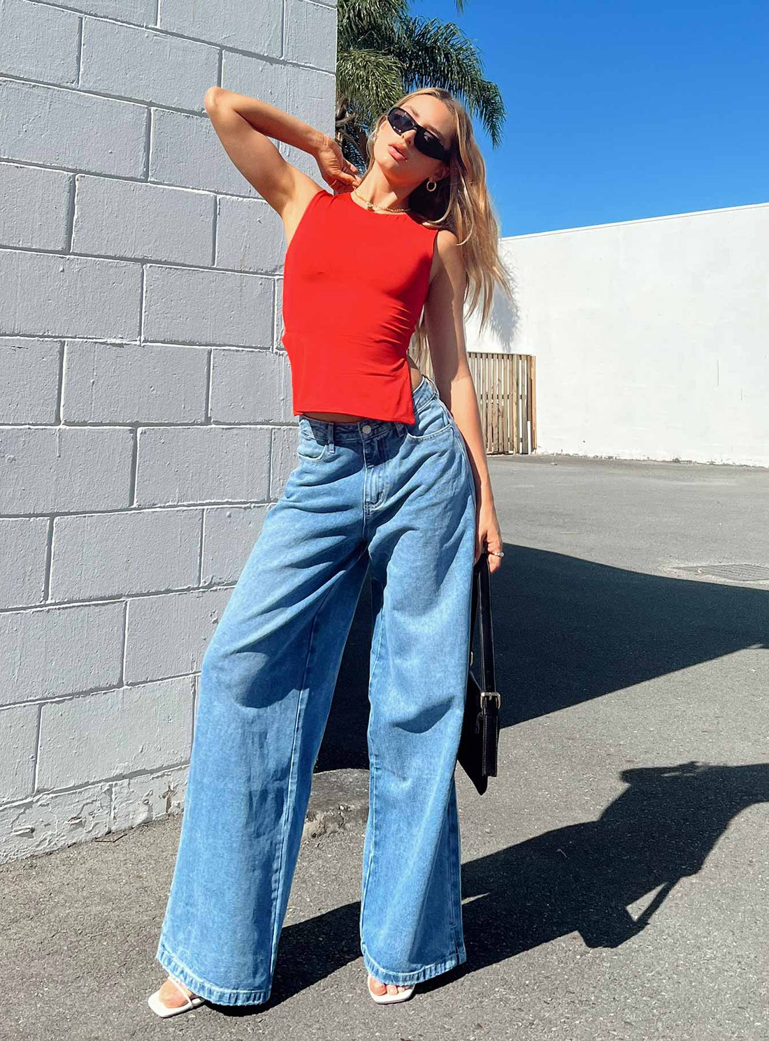 Locke Wide Leg Jeans Mid Wash Denim