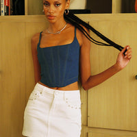 Organic Cotton Blend Althea Ultra Mini Denim Skirt White