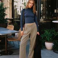 Caley Asymmetric Waistband Pants Beige