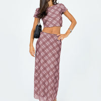 Motel Lassie Midi Skirt Pink Blurred Check