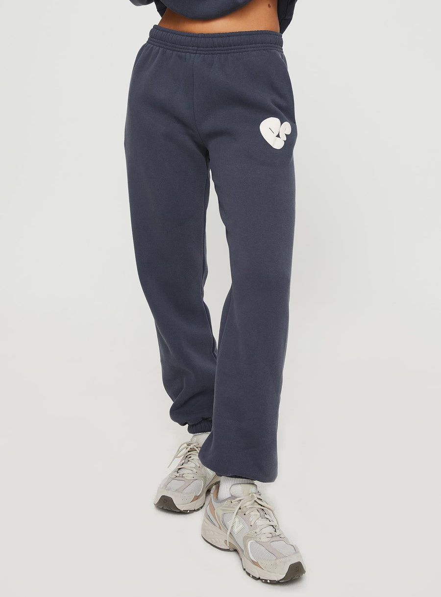 Princess Polly Track Pants Bubble Text Slate / Eggshell