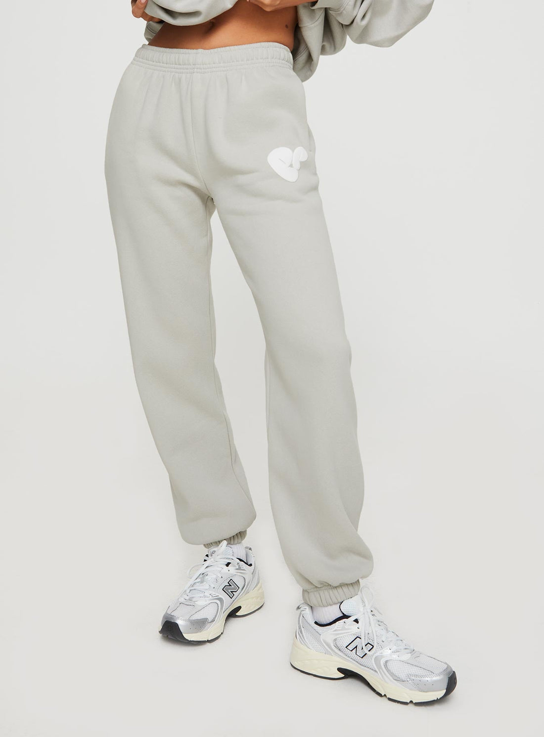 Princess Polly Track Pants Bubble Text Grey / Cloud White