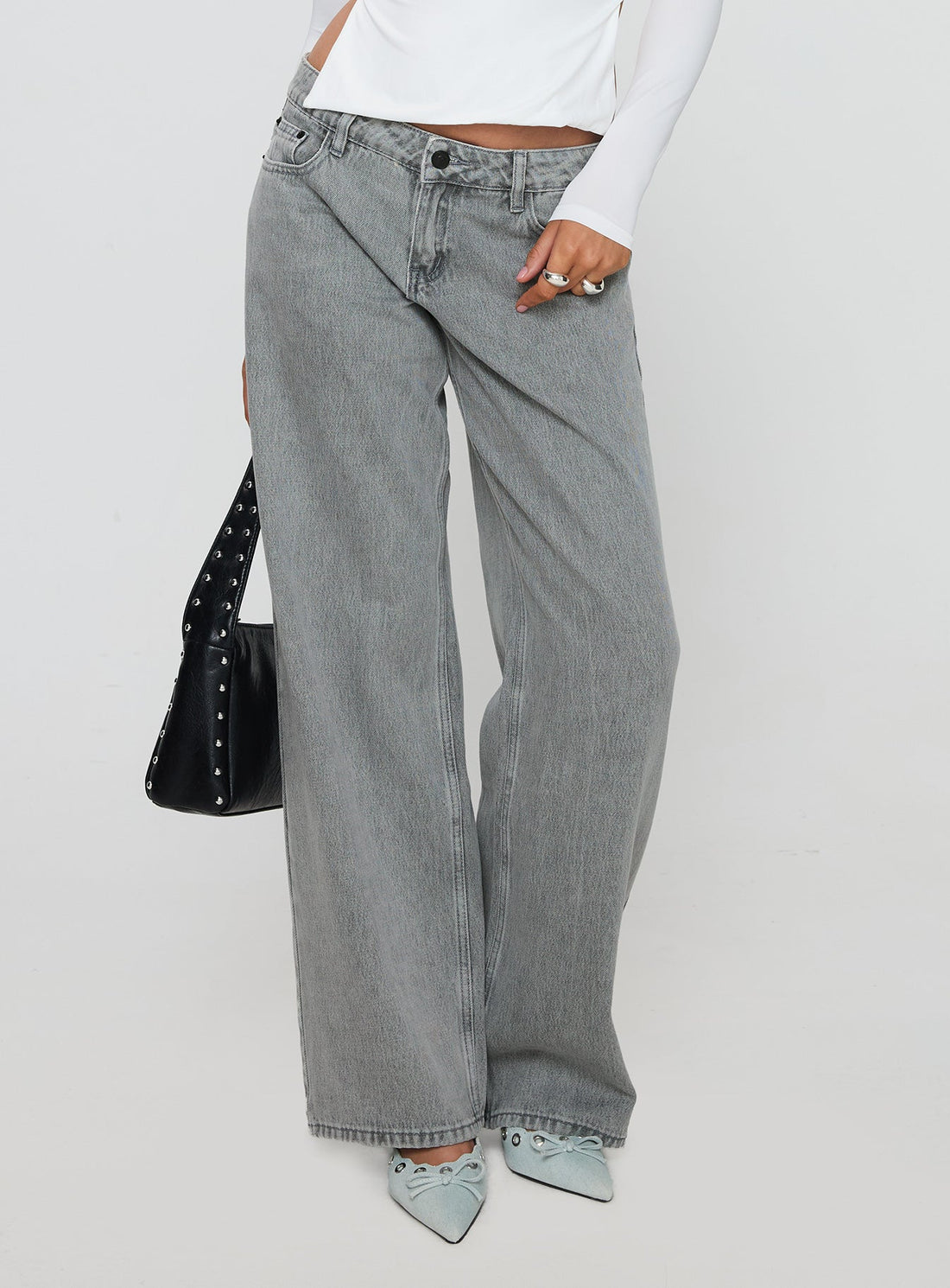 Ellanor Low Rise Slouch Denim Jeans Washed Grey Petite