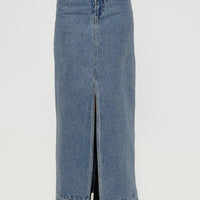 Deneuve Denim Maxi Skirt Mid Wash